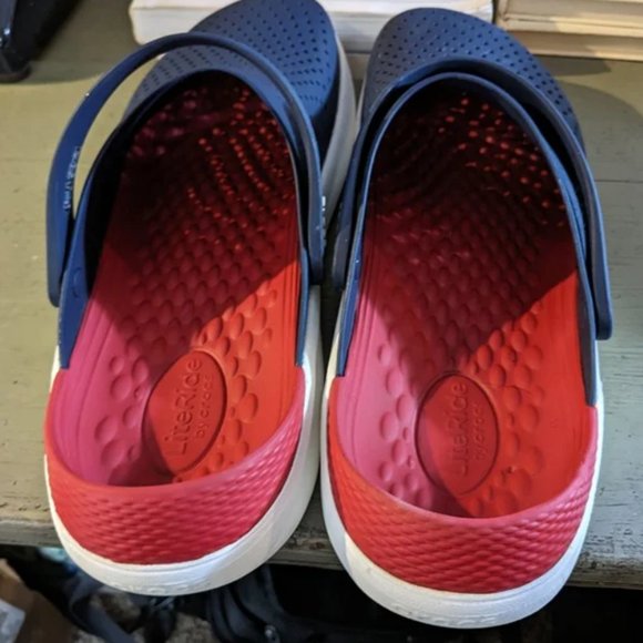 Crocs Crocband Clogs Waterproof Shoes Navy White Sole Red Inside Men’s Size 13 - Picture 2 of 4
